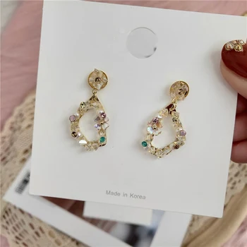 

MENGJIQIAO New Japan Korean Elegant Shell Flower Star Drop Earrings For Women Shiny Crystal Fashion Pearl Pendientes Jewelry