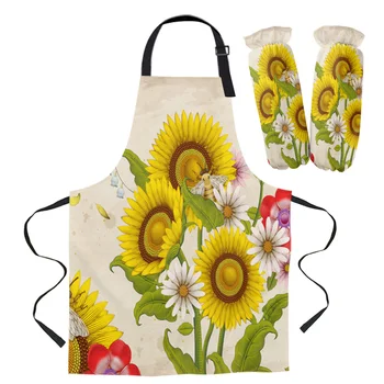 

Bee Sunflower Apron Kitchen Home Cooking Baking Waist Bib Aprons for Woman Cleaning Items