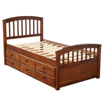 

New White Solid Wood Wooden Bedroom Living Room Sofa Bed Twin Size Platform Storage Bed Solid Wood Bed With 6 Drawers