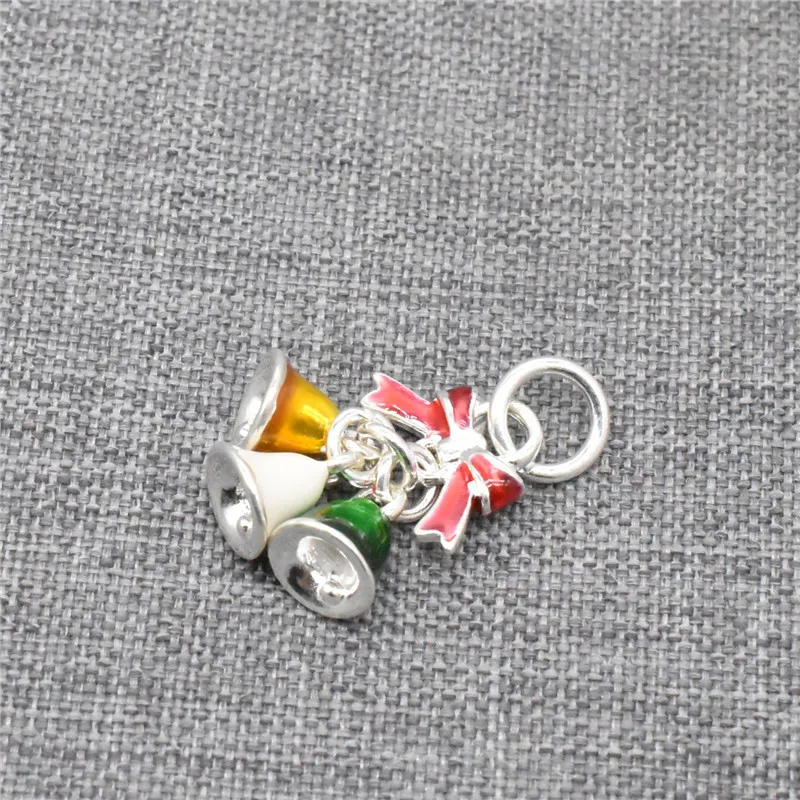 

925 Sterling Silver Colorful Jingle Bell Charm Enameled with Bow Knot for Bracelet Necklace Earring