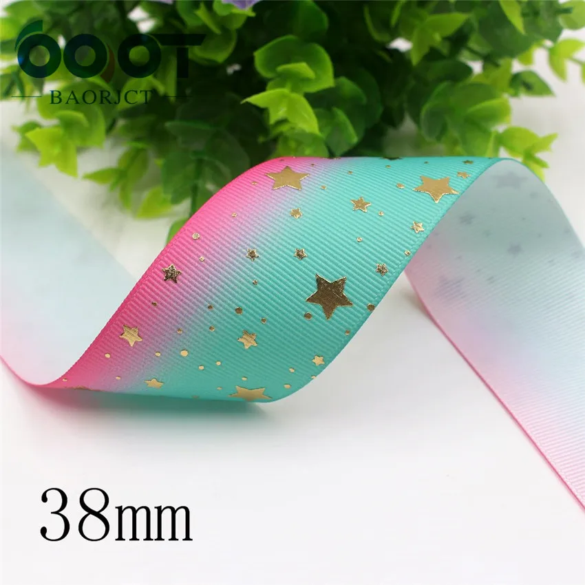 I-19917-2179 1-1/2'' 38mm 10yards Colorful stars hot stamping grosgrain Ribbons,bow cap DIY accessories decorations - Цвет: I-19917-2181