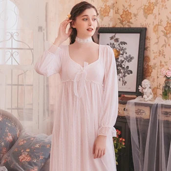 

Romantic Nightgown Woman Autumn Lace Long Dress Sleepwear Woman Long Sleeve Nightgowns Night Gown