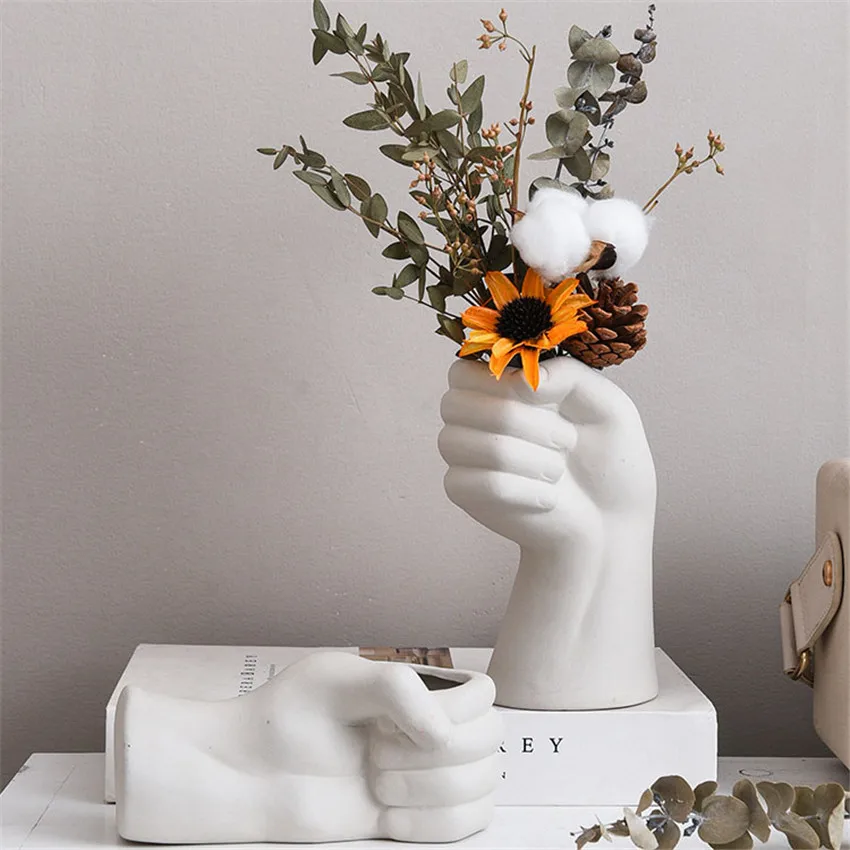 

Modern Nordic style Creative Body Vase Human Fist Hand Home Handicraft Ornaments Dried Flower Vase Living Room Decoration