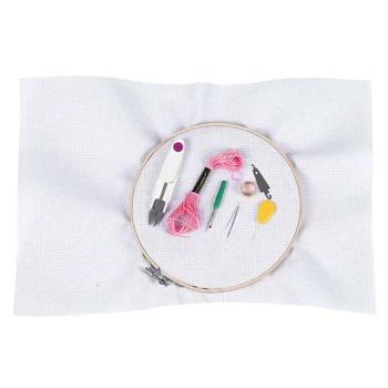 

New Full Set of Embroidery Starter Kit Cross Tool Kit Including 5 Bamboo Embroidery Hoop, 50 Vivid Color Threads, 12 by 18-Inch