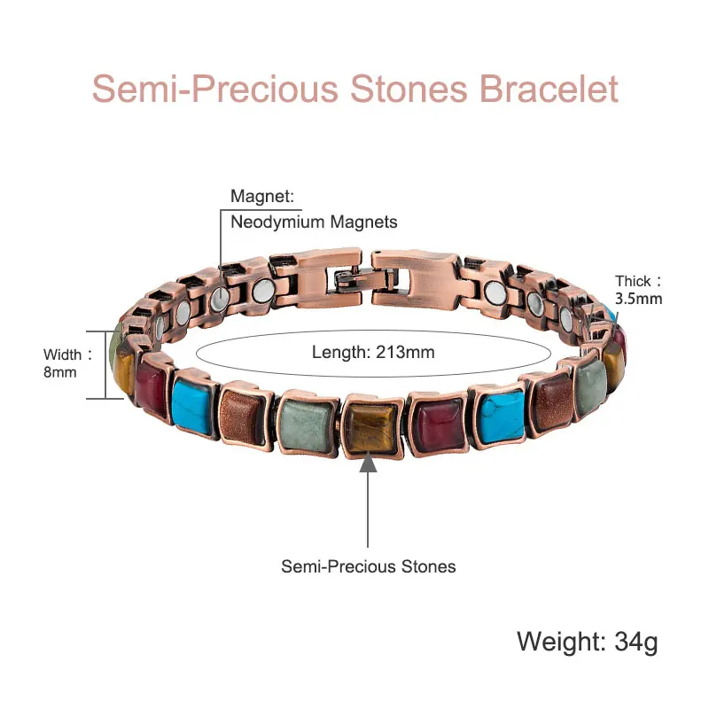 Escalus модный античный медный магнитный браслет для женщин, цветные магниты, камни, браслеты-шармы, браслет