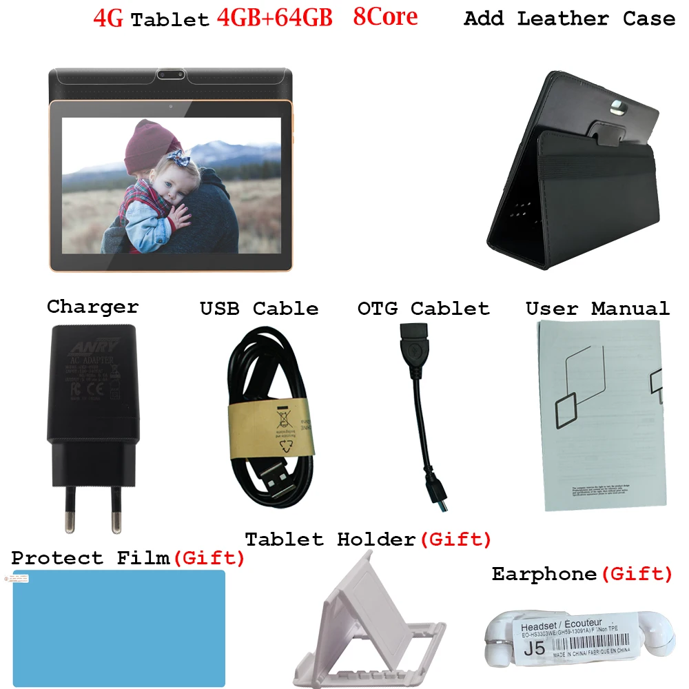 4G Add cover case ANRY, 102, 10 дюймов, планшеты, Android 7,0, 8 ядер, 64 ГБ, двойная камера, две sim-карты, планшетный ПК, 1280*800, wifi, OTG, gps, Bluetooth, телефон, 4G, the tab - Комплект: 4G Add cover case