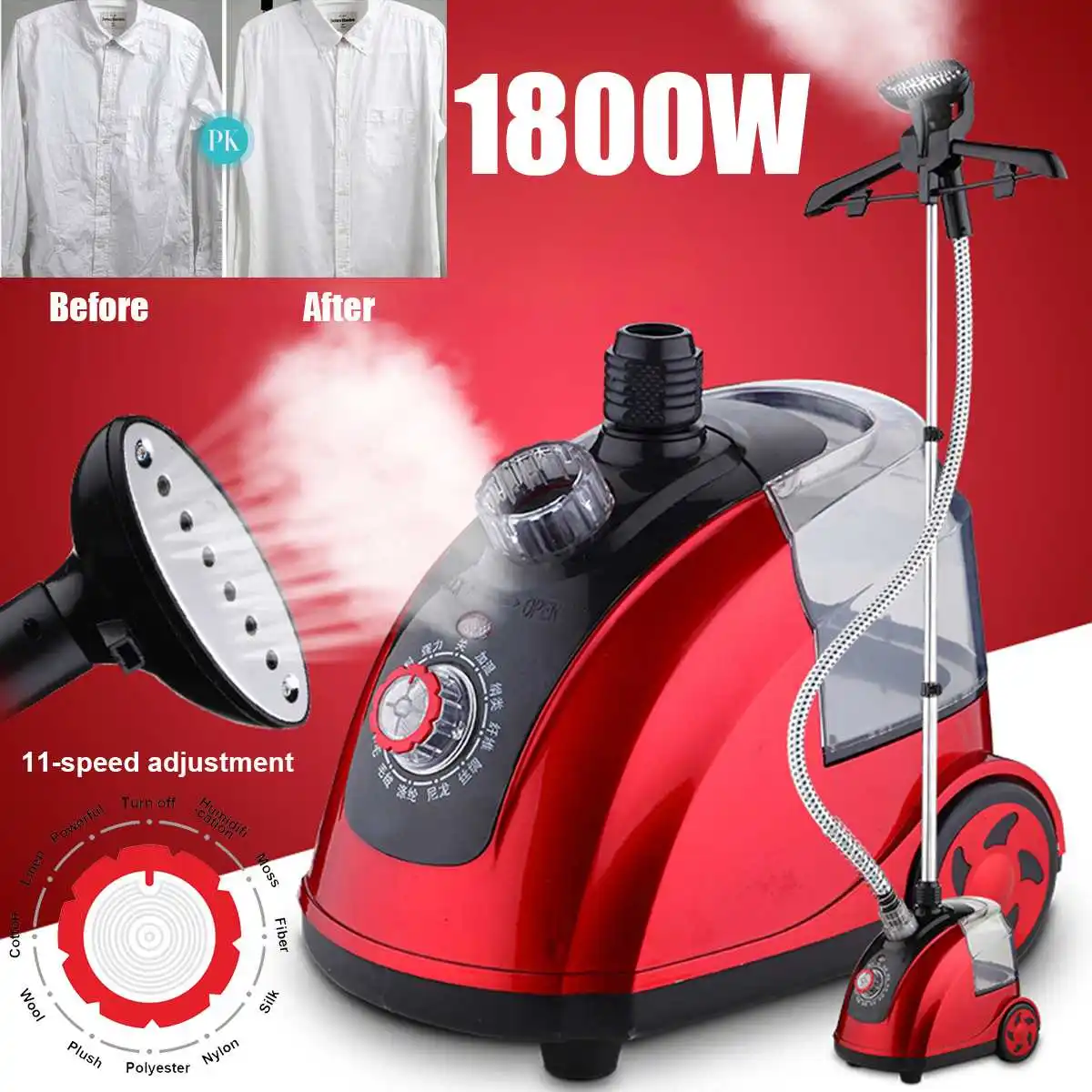 

Fabric Curtain Silk Clothes Garment Steamer Household Iron Heat W/ 1.8L Water Tank 26s Fast Steam Machine Electric Iron Steamer