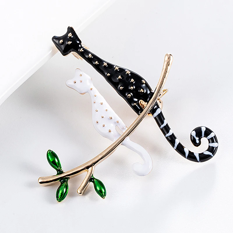 

Women Children Couple Cats On The Branch Brooches Enamel Vivid Jewelry Sweater Dress Scarf Bag Pins Daily Accessories Gifts
