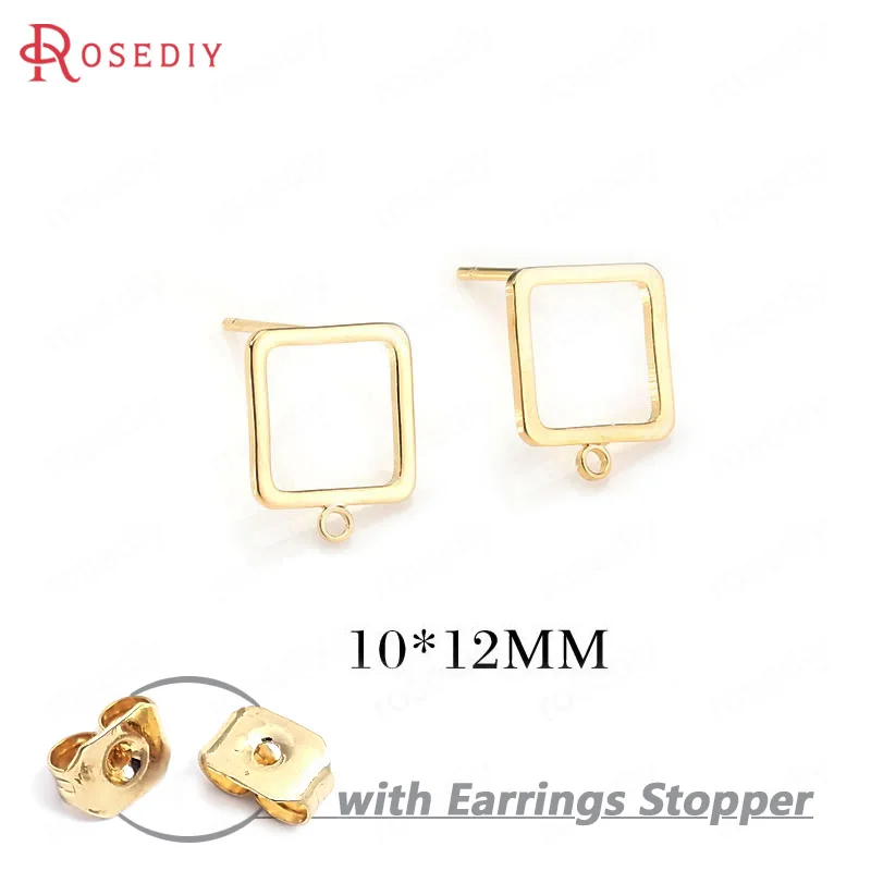 

(F219)10 pieces 10*12mm High Quality Gold Color Brass + Hanging Hole Square Stud Earrings Pins Jewelry Findings Accessories
