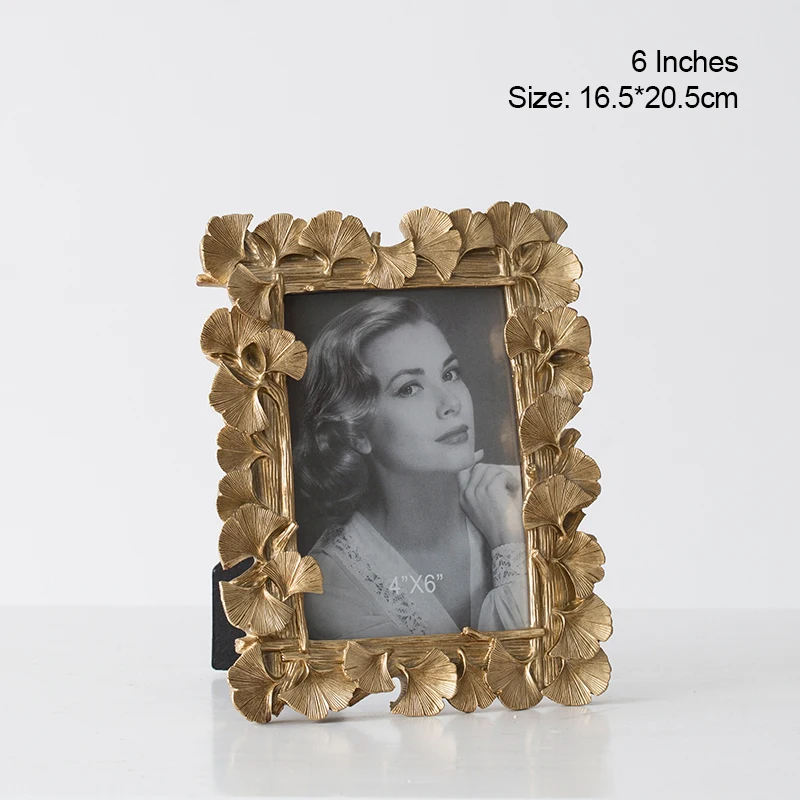 Rectangular 6 inches Miz 1 шт. роскошный стиль барокко Золотой 3D трехмерный гинкго домашний декор смола квадратная коробка для фотографий настольная фоторамка - Цвет: Rectangular 6 inches