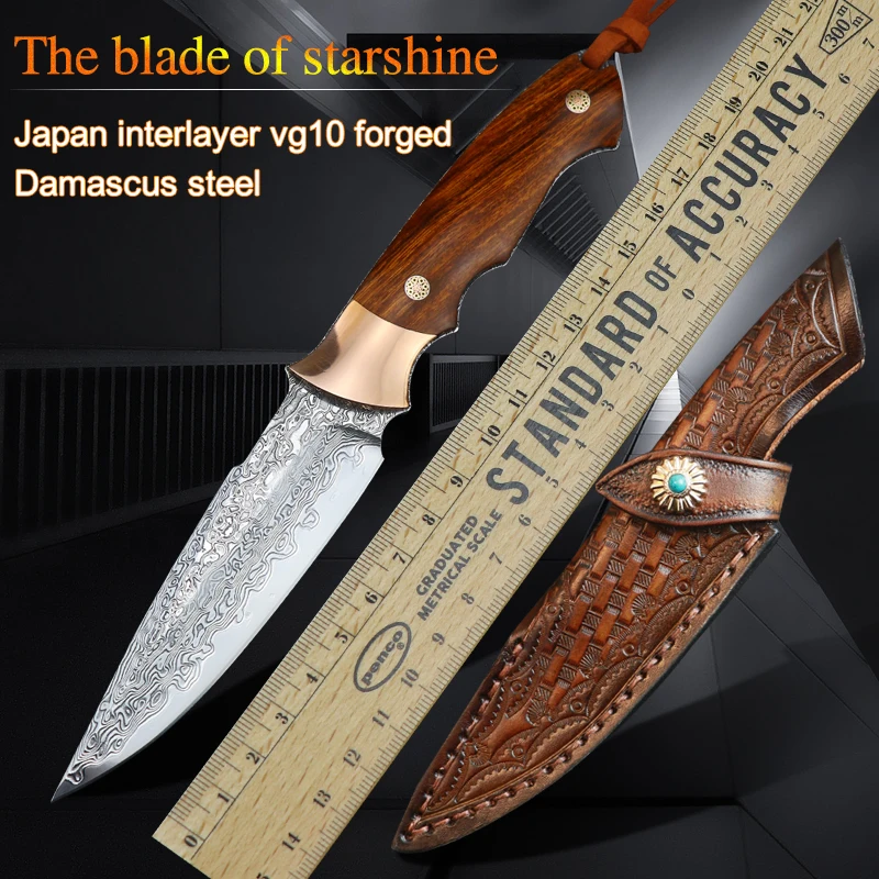 

Damascus steel VG10 steel Handmade Fixed Blade Tactical Knives Outdoor Survival Tools Hunting Self-defense Tools Hunting Knives