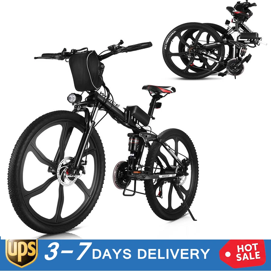 26inch Electric Mountain Bike 21 Speeds Shifter Adult Folding E-Bike Disc Brake Lithium Battery 36V/8Ah 350W 1