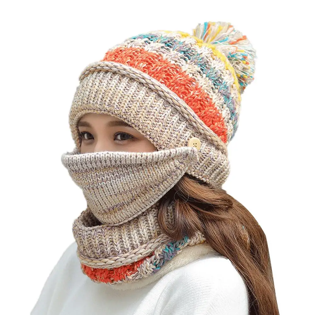 Женский шарф, зимний комплект, шапка, маска, воротник, защита лица ...