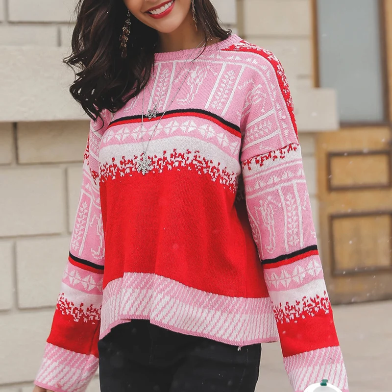Pullover Ladies Sweatershirt Women's Christmas Jumper Sweater Casual Knitted Long Sleeve Top Winter Sweater Warm Clothing