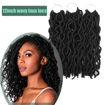 

12" Deep Wavy Faux Locs Crochet Braids Hair Extensions Kinky Curly Faux Locs Crochet Hair Goddesss Dreadlocs 18strands/pac