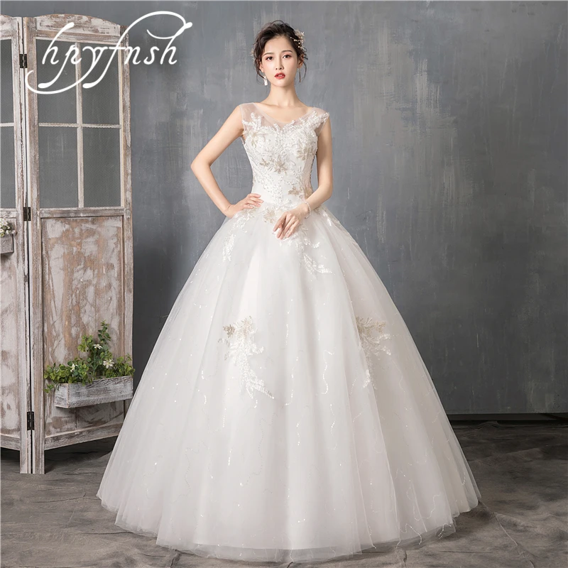 

HPYFNSH Cheap Korean Style V-Neck Lace Tank Appliques Ball Gown Wedding Dress 2019 New Fashion Simple estidos de noivas