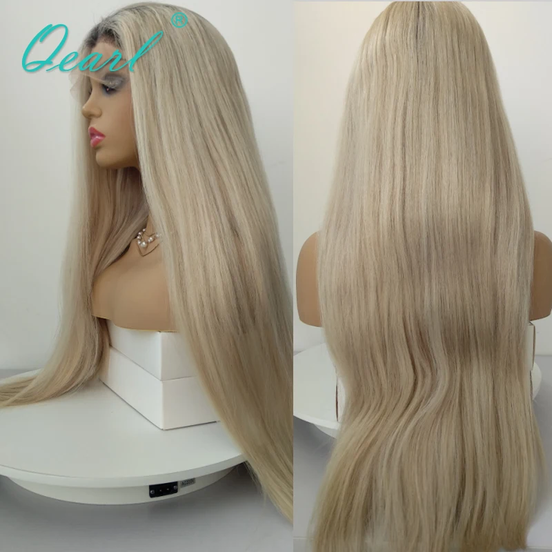 Ombre 1b/60 Platinum Blonde Color Human Hair Lace Wig Straight Lace Front Wig Preplucked Hairline 13x4 Remy Hair 150% 180% Qearl