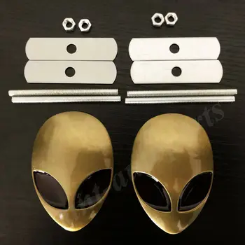 

2x Big Bronze Metal Alienware Alien Head UFO Car Grile Emblem Badge Sticker