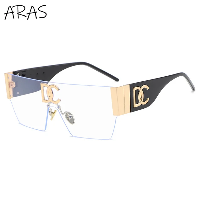 Rimless One Piece Square Sunglasses Women Frameless Flat Top Sun Glasses Men Luxury Brand Designer Silver Mirror Shades Eyewear Transparent