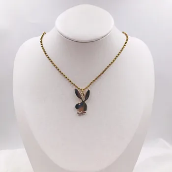 

2020 new Women Fashion Cute Sub Gold Long Ear Bunny Pendant Necklaces Charm Playboy Necklace Party Jewelry Collier Femme