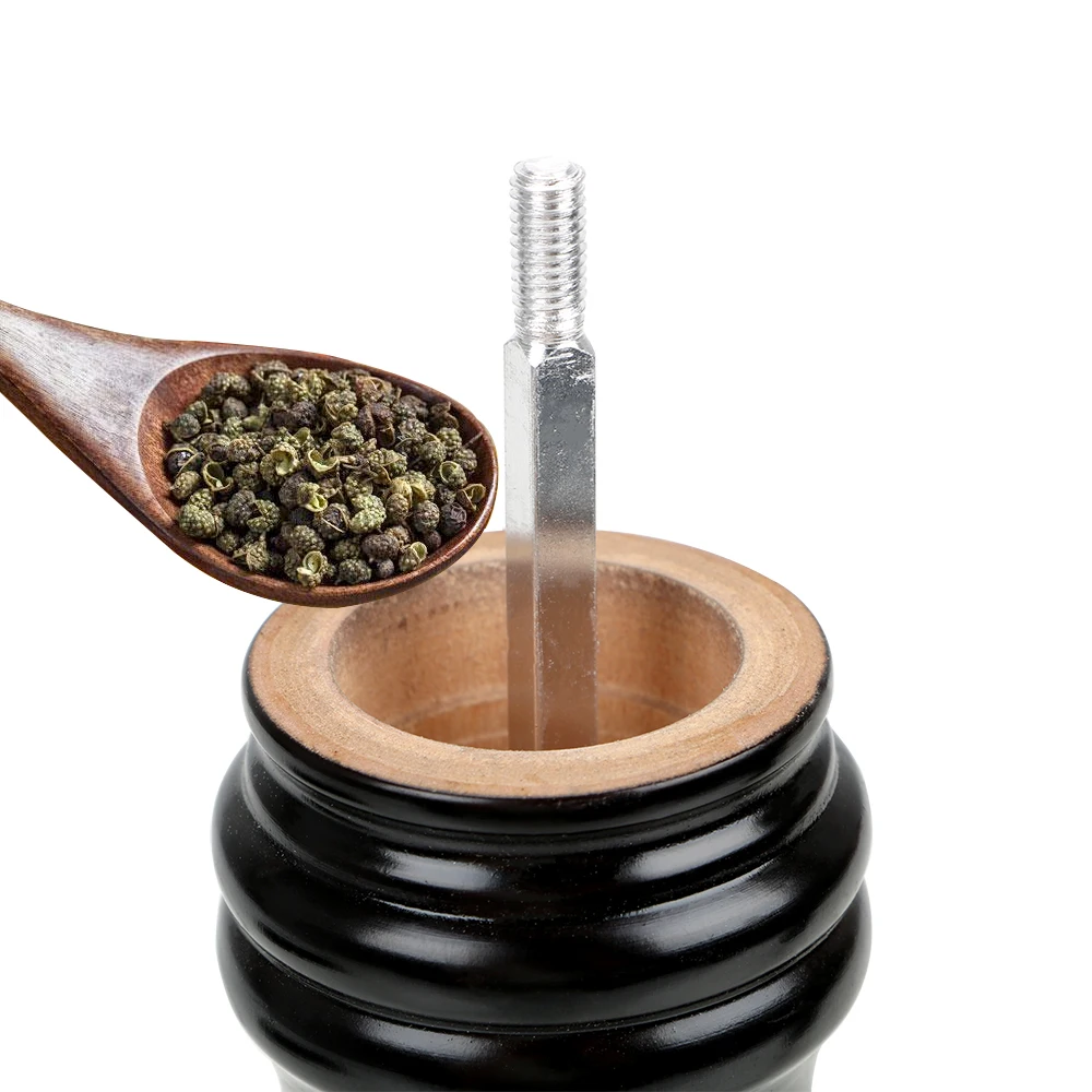 Salt and Pepper Mills Pepper Mill with Strong Adjustable Ceramic Grinder Solid Wood Manual Control Kitchen Cooking BBQ Tools