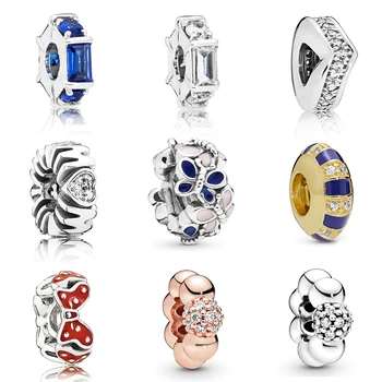 

NEW 2019 100% 925 Sterling Silver Red Enamel Rose Polished and Pave Bead Spacer Charm Clear CZ Fit DIY Original Bracelet Jewelry