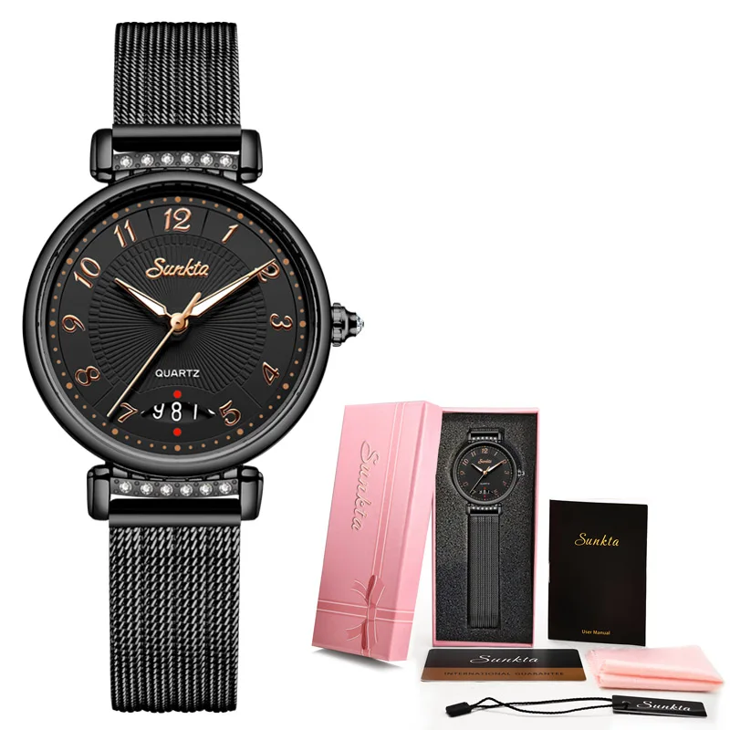 Black Reloj Mujer женские часы Голубой бриллиант часы Для женщин Водонепроницаемый часы Повседневное модные женские туфли Часы Montre Femme Zegarek Damski+ коробка - Цвет: Black