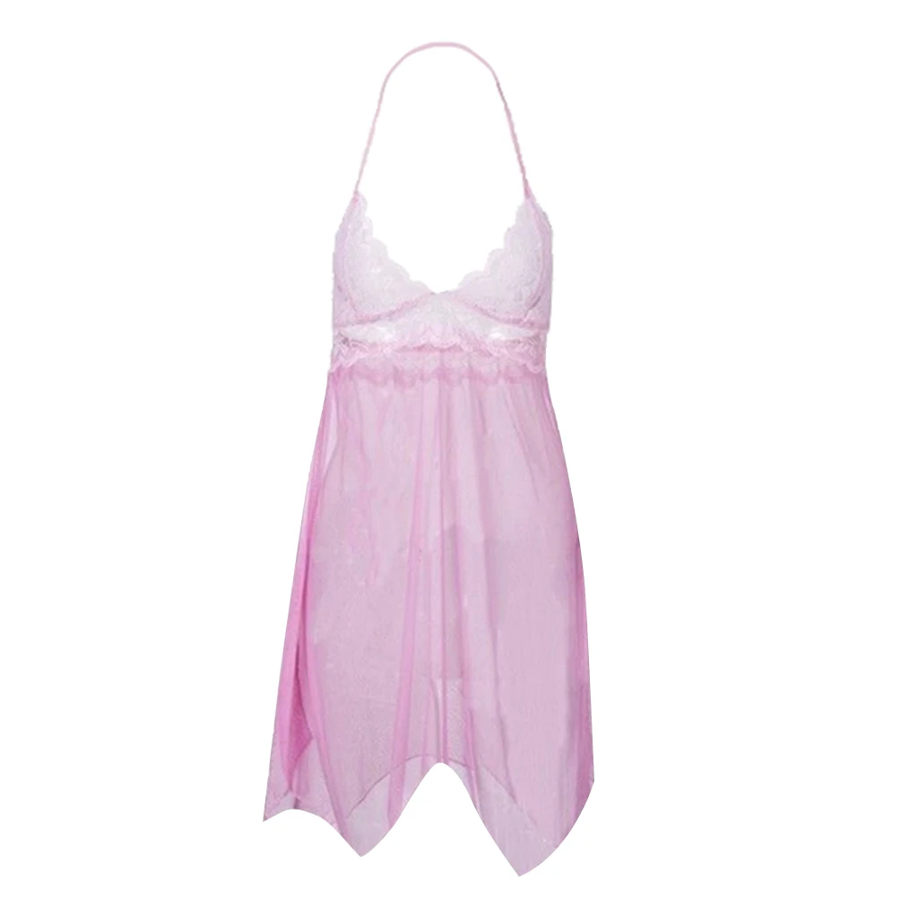Сексуальное женское белье, розовое платье для сна, Женская кружевная ночная рубашка с v-образным вырезом, нижнее белье, ночная рубашка