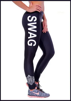

Fashion casual black side white English alphabet s leggings leggings