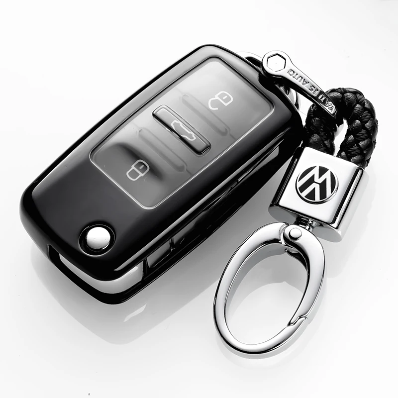 2 Чехол для ключей VW Golf Bora Jetta POLO Passat SkodaCar, защитный хромированный чехол для ключей из ТПУ с держателем для пульта дистанционного управления, защитный чехол - Название цвета: 2