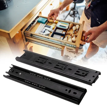 

2pcs Cabinet Thickened Low Noise Ball Bearing Soft Close Pulley Side Mount Drawer Slide 3 Folds Extension Hardware Guide Rail