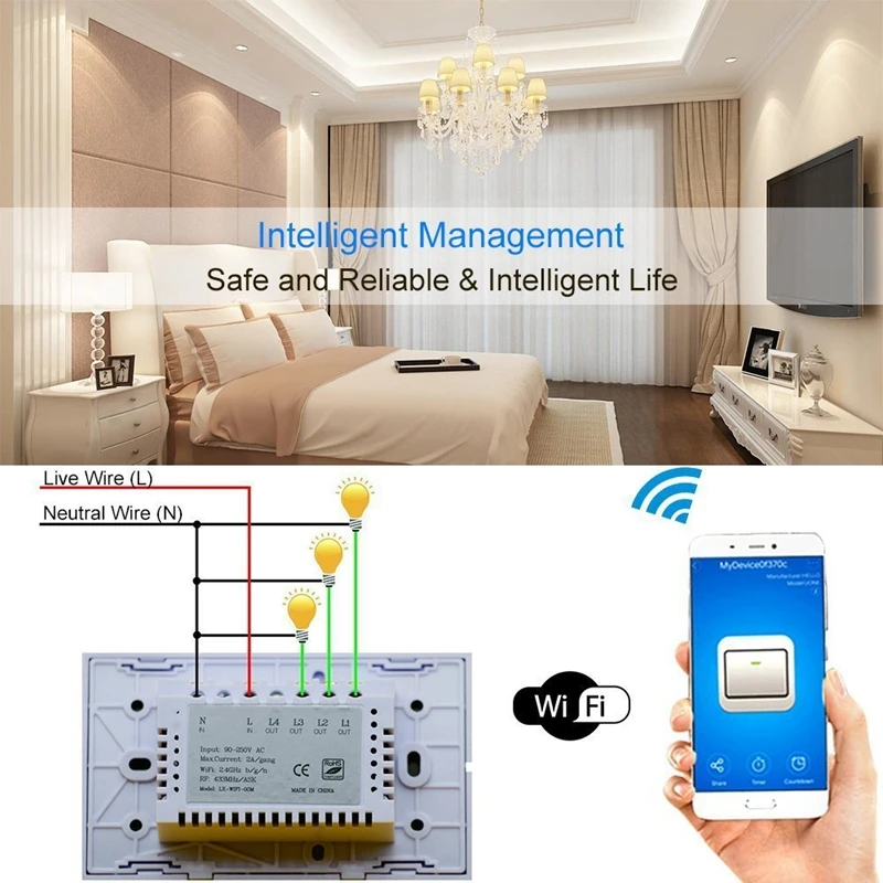 

Smart Light Switch, 4 Switches Touch In-wall Wireless Plate Switch Compatible with Amazon Alexa, Remote Control Your Fixtures Fr