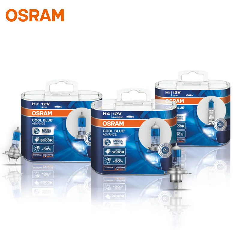 OSRAM H7 H3 H4 H11 Cool Blue Advance H9 H1 9005 9006 HB3 HB4 12V 5000K Mega  White Halogen Bulbs Car Headlight Fog Lamp (2 Pcs)