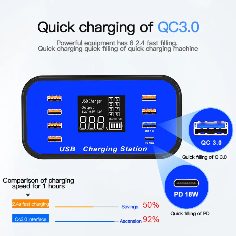 8 Порты и разъёмы USB Зарядное устройство концентратор Quick Charge 3 0 светодиодный