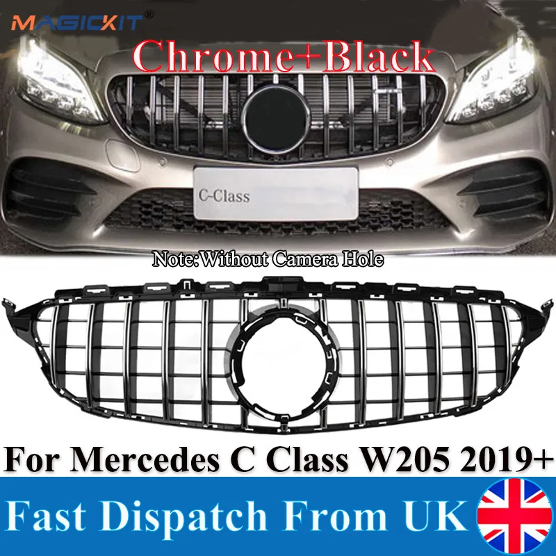 MagicKit Chrome &amp Black GTR Style Front Grill For Mercedes Benz C Class W205 C200 C300 C250 2019+ AMG | Автомобили и мотоциклы