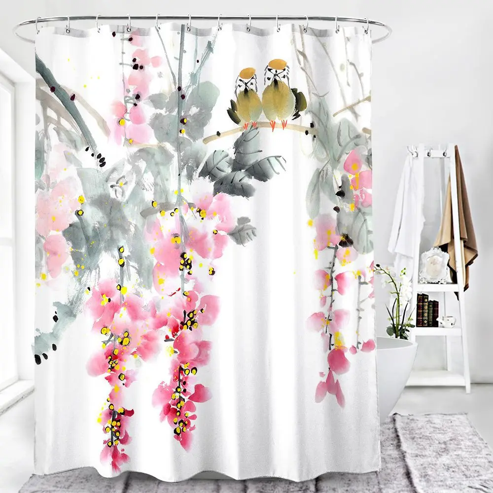 Art Pattern Shower Curtain Bathroom Waterproof Curtain with Hooks Home Decor 