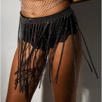 

Sexy Women Metallic Glitter Diamond Mini Skirt Bodycon Sequin Adjustable Tassel Skirt For Night Club Prom Party Outfits