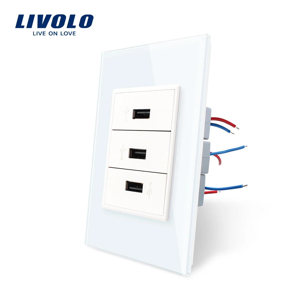 Livolo Новый стандарт США/AU роскошный 3 банда USB разъем 2.1A с жемчугом Хрустальное