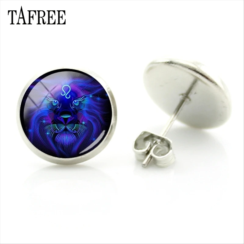 TAFREE 12 Constella Leo Virgo серьги-гвоздики стеклянные кабошон Знак зодиака серьги посеребренные для женщин детский подарок на день рождения XZ74