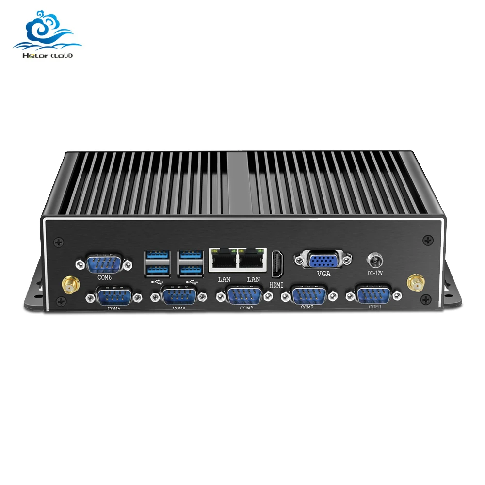 Безвентиляторный промышленный мини ПК двойной NIC LAN 6 * COM Core i7 5500U i5 4200U Celeron J1900