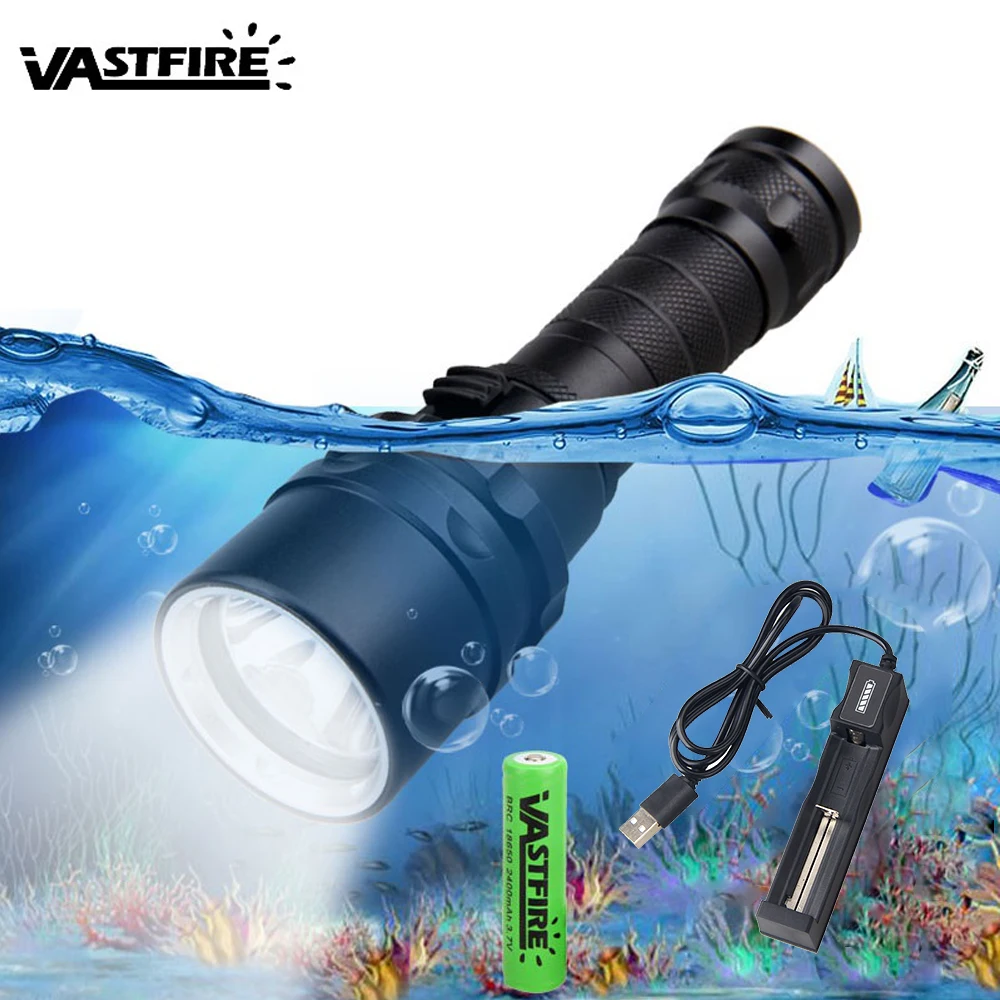Underwarter 100m 1000LM XM-L T6 LED Scuba Diving Flashlight Underwater Handheld Lights Torch with 18650 Battery | Лампы и освещение