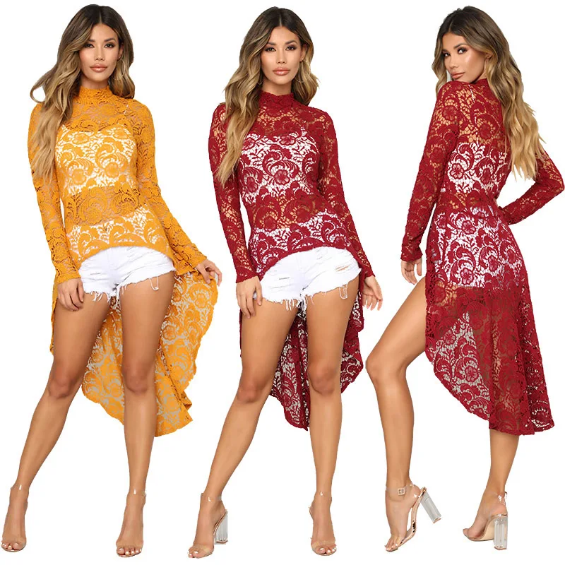 

Beach Coverups For Women Swimwear Dresses Exit Of Bathroom Sexy Cover Up Long Sleeve Irregular Silk Dress Solid Acrylic Sierra