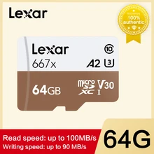 Lexar 64 Гб 128 ГБ 256 ГБ TF(MicroSD) карта памяти C10 U3 V30 A2 Чтение 100 МБ/с./с Запись 90 МБ/с./с высокая скорость стабильная без скорости(667x