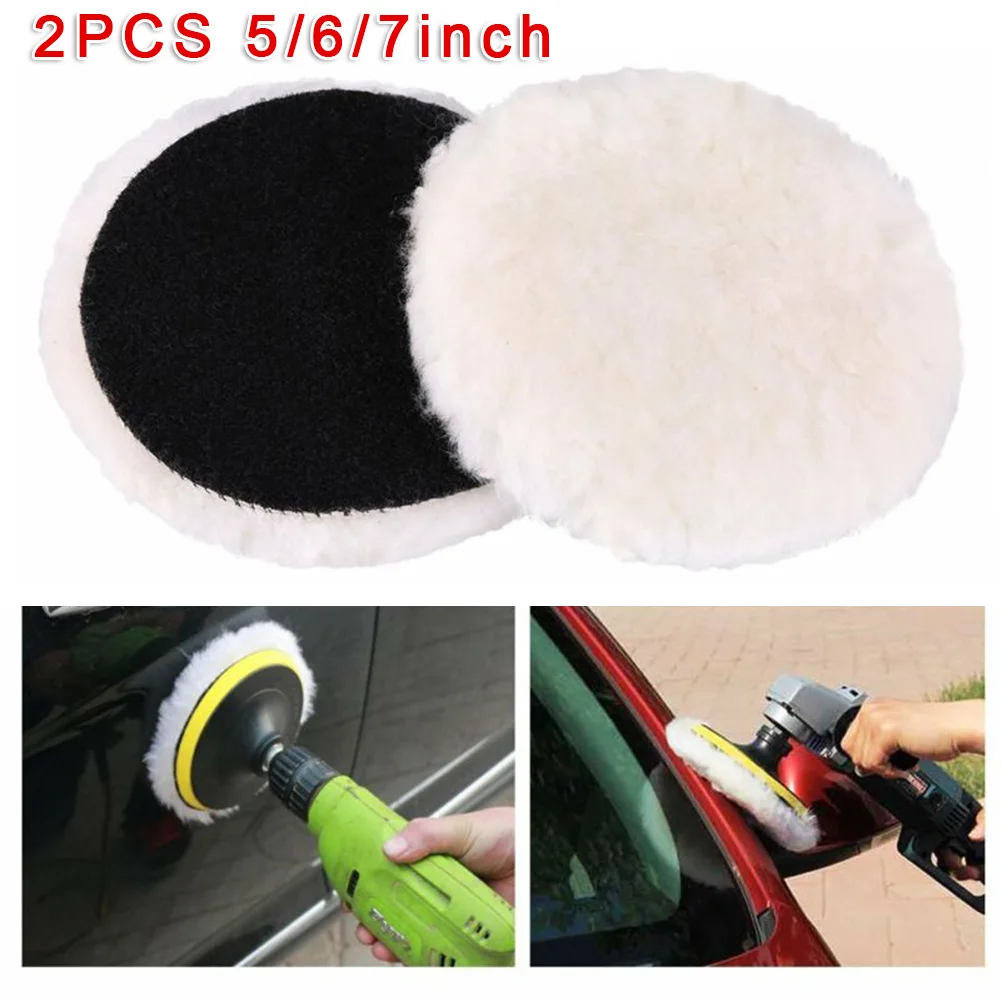 2pcs 6"/7" Woolen Car Detail Cleaning Waxing Buffing Polishing Pads Car Polisher 