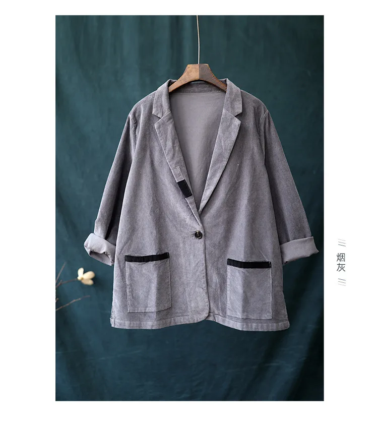 

Artistic Casual 19 Autumn New Style Simple Solid Color Corduroy Slip-Button Versatile Leisure Suit Coat 5679