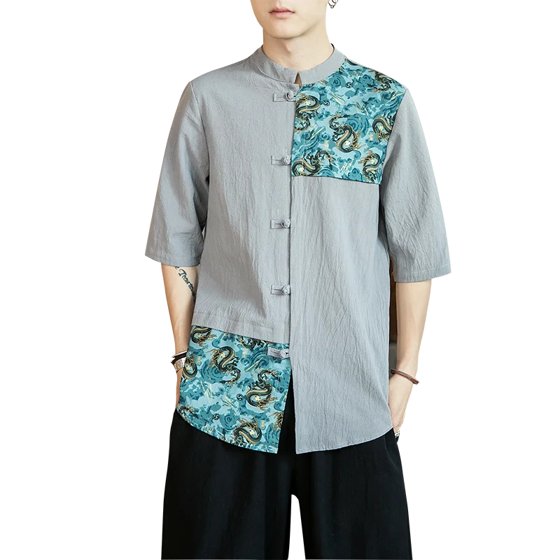 Sinicism Store мужские рубашки с коротким рукавом в китайском стиле, мужские летние винтажные рубашки в стиле пэчворк, мужская повседневная одежда оверсайз