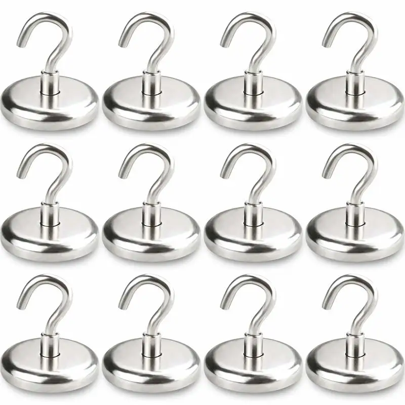 8/12 pieces of magnetic hook powerful hook magnet holder 10kg wall suction hook holder support hardware magnetic tool silver