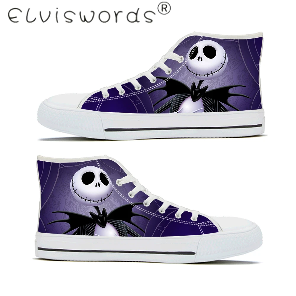 ELVISWORDS Кошмар перед Рождеством Skellington Вулканизированная обувь для мужчин мальчиков белые высокие Vancas Lightweigt кроссовки - Цвет: HMC3014Z40A