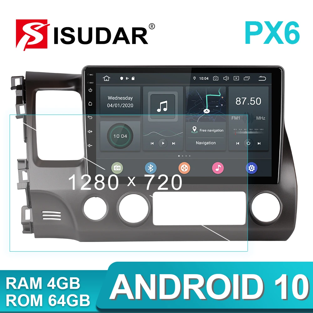 

Isudar PX6 Android 10 Auto Radio For Honda Civic 2006 2007 2008-2012 Car Multimedia GPS 6 Core RAM 4GB Camera IPS DSP No 2 Din