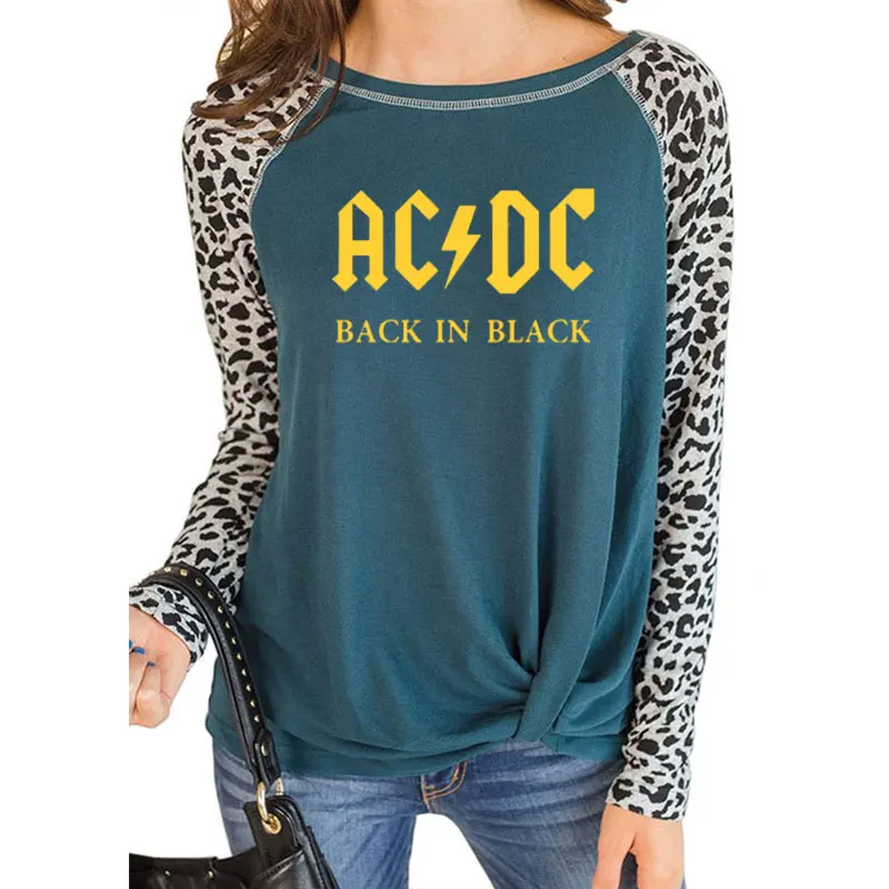 3 Группа acdc рок футболка женская ACDC с буквенным принтом футболки хип хоп Рэп музыка осень леопард длинный рукав тонкий круглый вырез - Цвет: 3